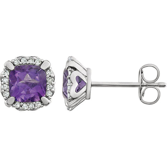 Peony Amethyst & Diamond Halo Style Earrings