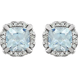 Peony Aquamarine & Diamond Halo Style Earrings