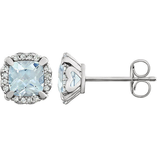 Peony Aquamarine & Diamond Halo Style Earrings