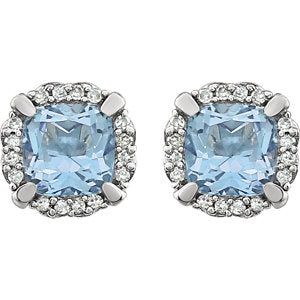 Peony Sky Blue Topaz & Diamond Halo Style Earrings