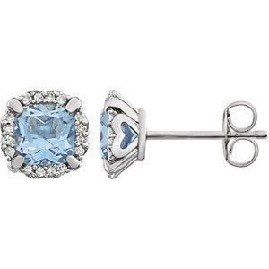 Peony Sky Blue Topaz & Diamond Halo Style Earrings