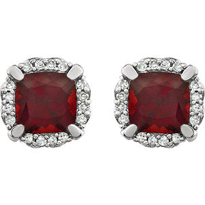 Peony Garnet & Diamond Halo Style Earrings