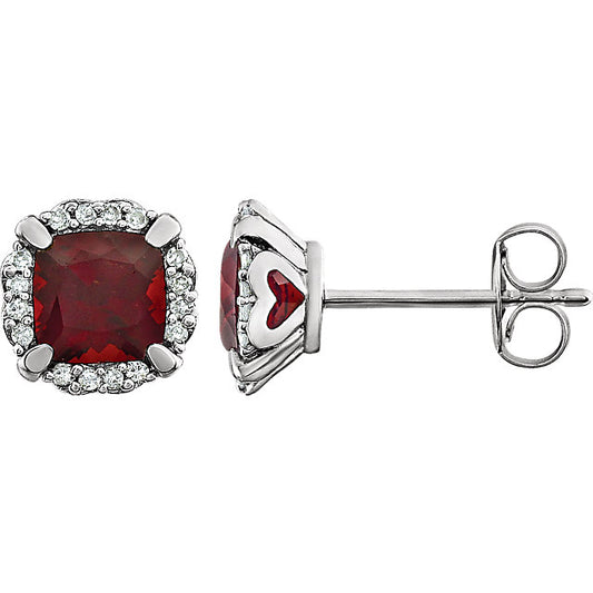 Peony Garnet & Diamond Halo Style Earrings