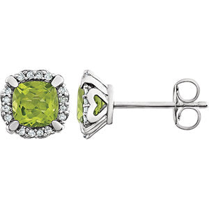 Peony Peridot & Diamond Halo Style Earrings