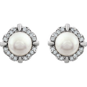 Peony Pearl & Diamond Halo Style Earrings