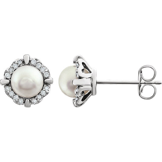 Peony Pearl & Diamond Halo Style Earrings