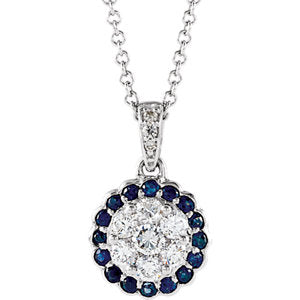 Orchid Blue Sapphire and Diamond Cluster Necklace