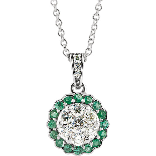 Orchid Emerald and Diamond Cluster Necklace