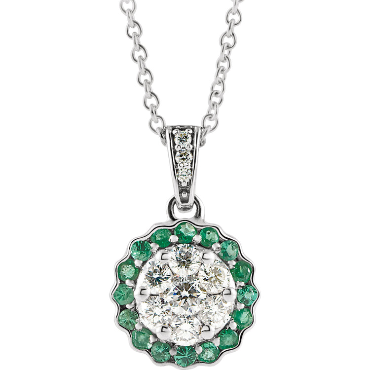 Orchid Emerald and Diamond Cluster Necklace