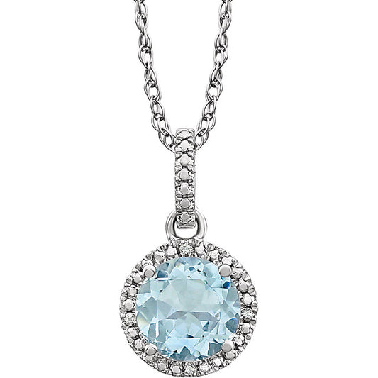 Hydrangea Aquamarine & Diamond Halo Style Necklace
