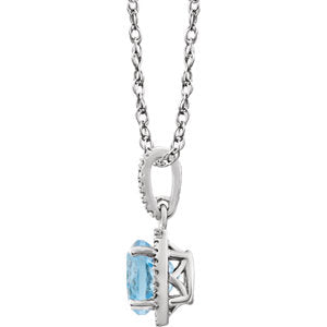Hydrangea Sky Blue Topaz & Diamond Halo Style Necklace