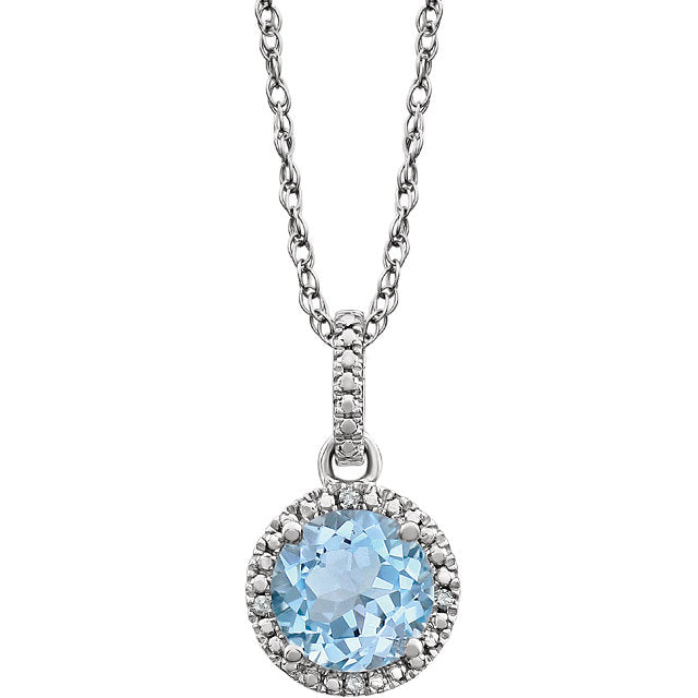 Hydrangea Sky Blue Topaz & Diamond Halo Style Necklace