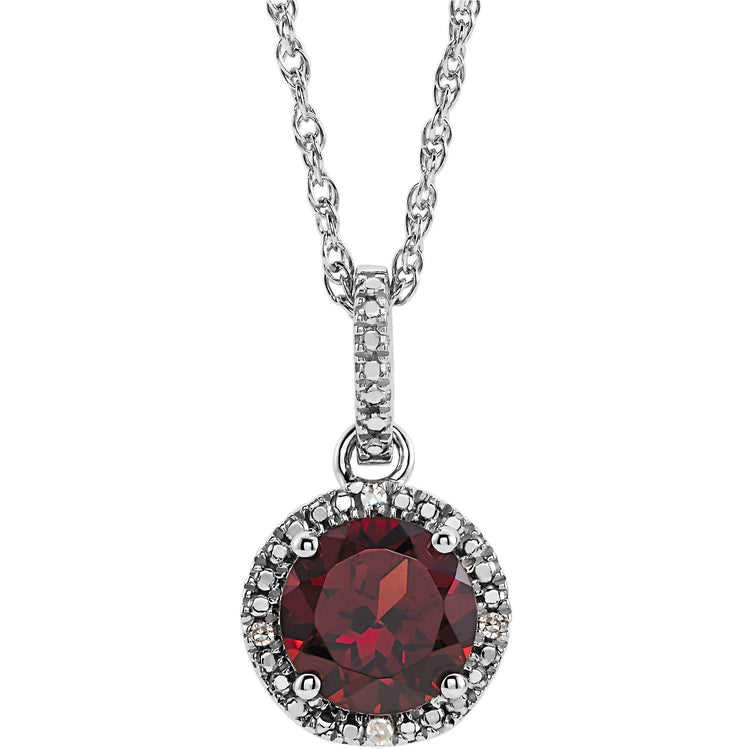 Hydrangea Garnet & Diamond Halo Style Necklace