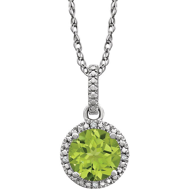 Hydrangea Peridot & Diamond Halo Style Necklace