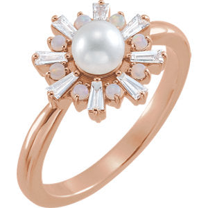 Aster Pearl, Opal, & Diamond Ring