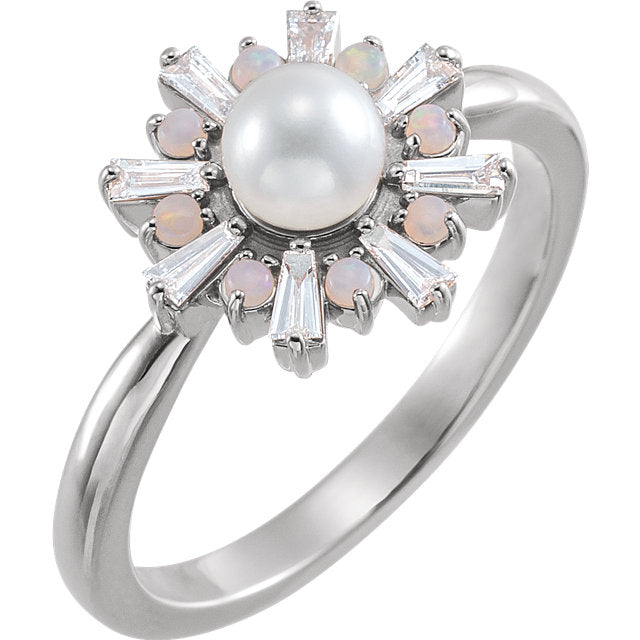 Aster Pearl, Opal, & Diamond Ring