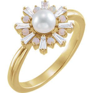 Aster Pearl, Opal, & Diamond Ring