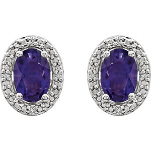 Iris Amethyst & Diamond Accent Halo Style Earrings
