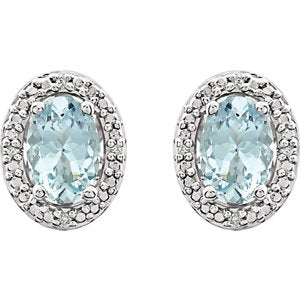 Iris Aquamarine & Diamond Accent Halo Style Earrings