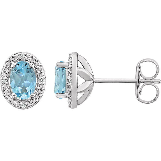 Iris Sky Blue Topaz & Diamond Accent Halo Style Earrings