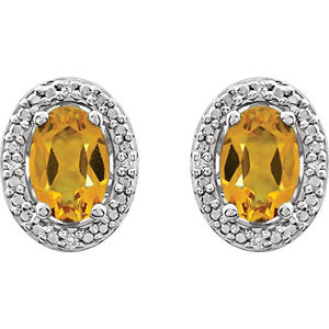 Iris Citrine & Diamond Accent Halo Style Earrings