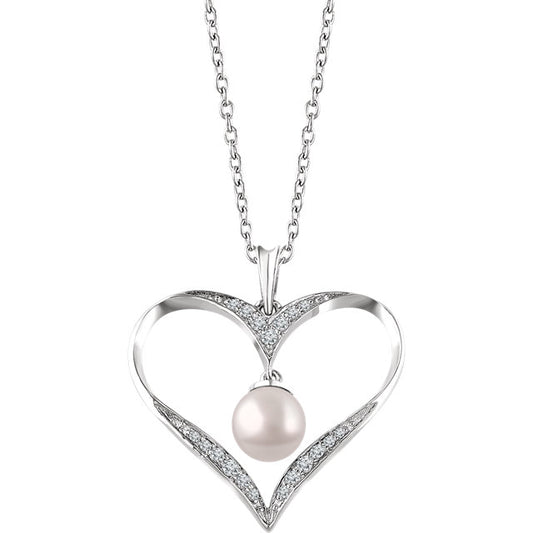 Rose Pearl & Diamond Heart Necklace