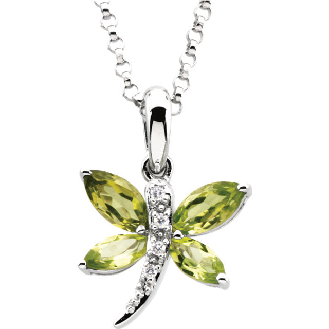Daisy Peridot and Diamond Dragonfly Necklace