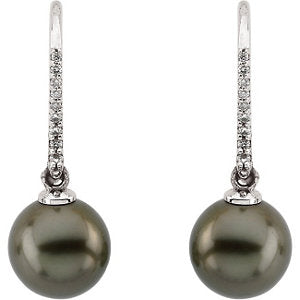 Orchid Tahitian Pearl & Diamond Dangle Earrings