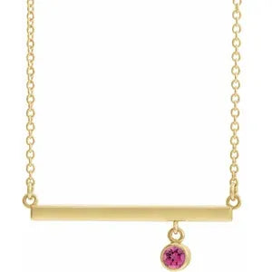 Poppy Pink Tourmaline Dangle Bar Necklace