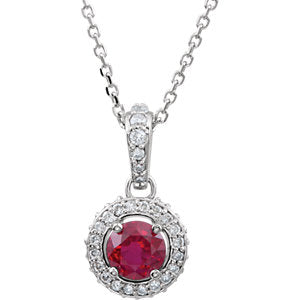 Orchid Ruby & Diamond Halo Style Necklace