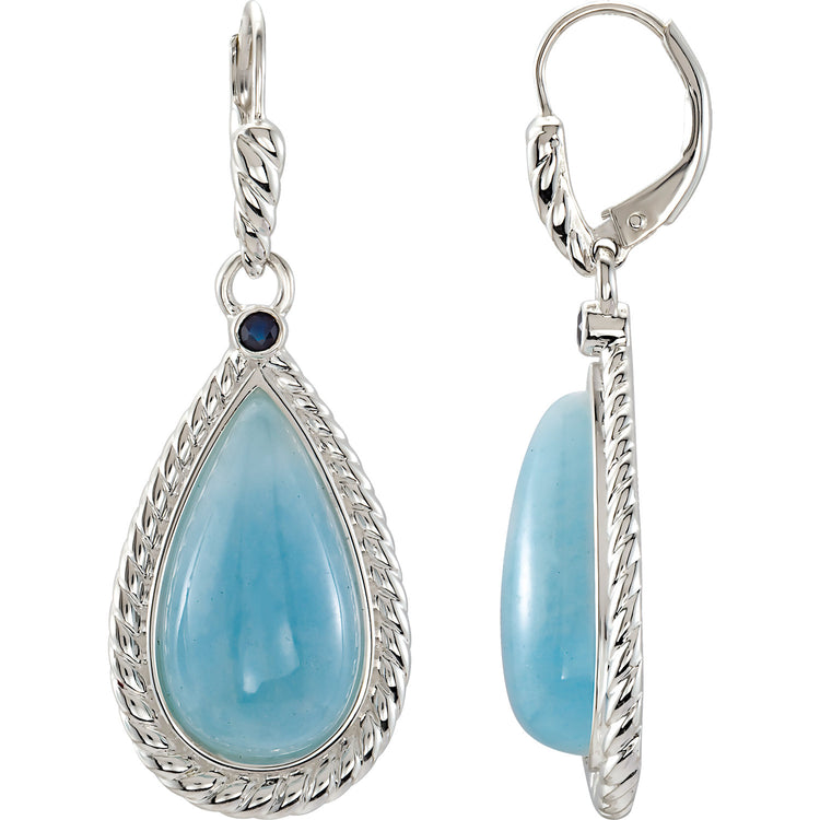Hibiscus Milky Aquamarine & Sapphire Dangle Earrings