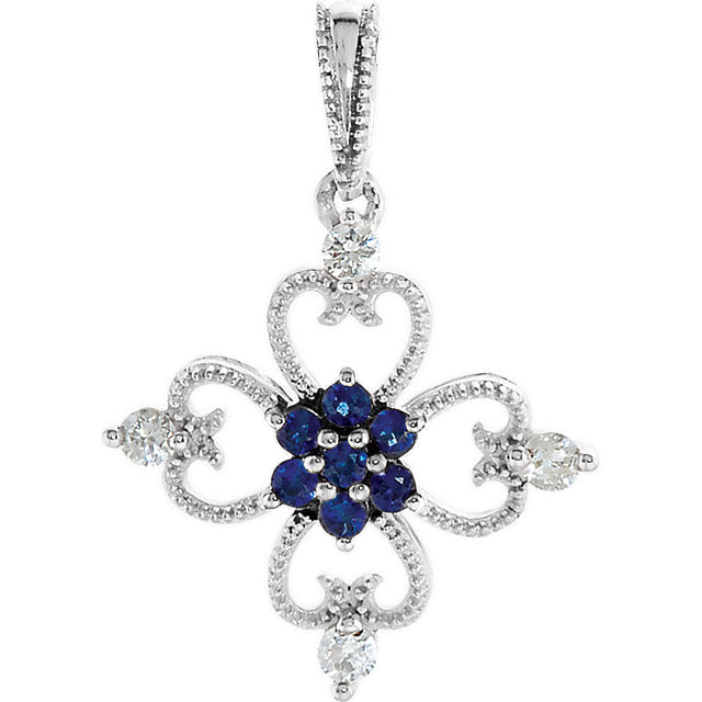 Clover Blue Sapphire and Diamond Pendant