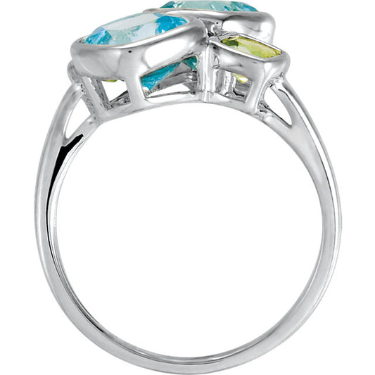 Wildflower Sky Blue Topaz and Peridot Ring