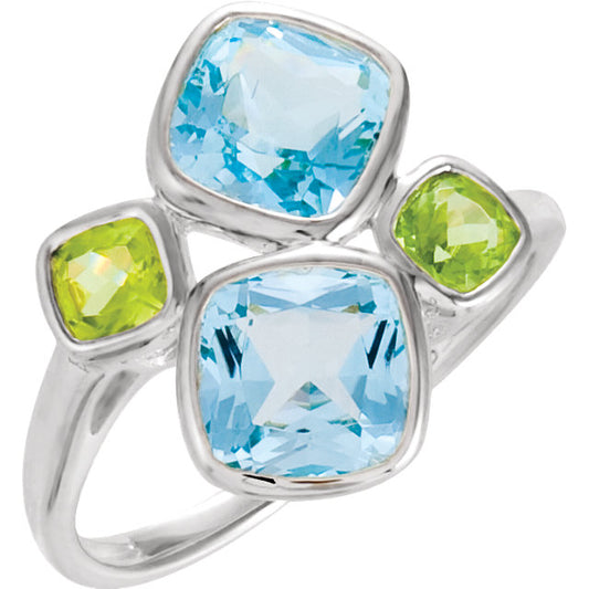 Wildflower Sky Blue Topaz and Peridot Ring