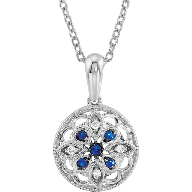 Iris Blue Sapphire and Diamond Disc Necklace
