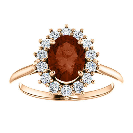 Orchid Garnet and Diamond Halo Style Ring