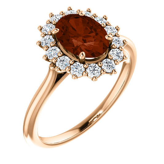 Orchid Garnet and Diamond Halo Style Ring