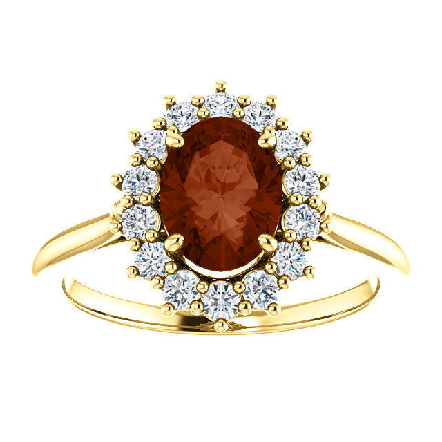 Orchid Garnet and Diamond Halo Style Ring