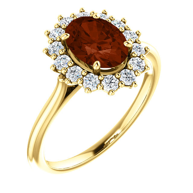 Orchid Garnet and Diamond Halo Style Ring