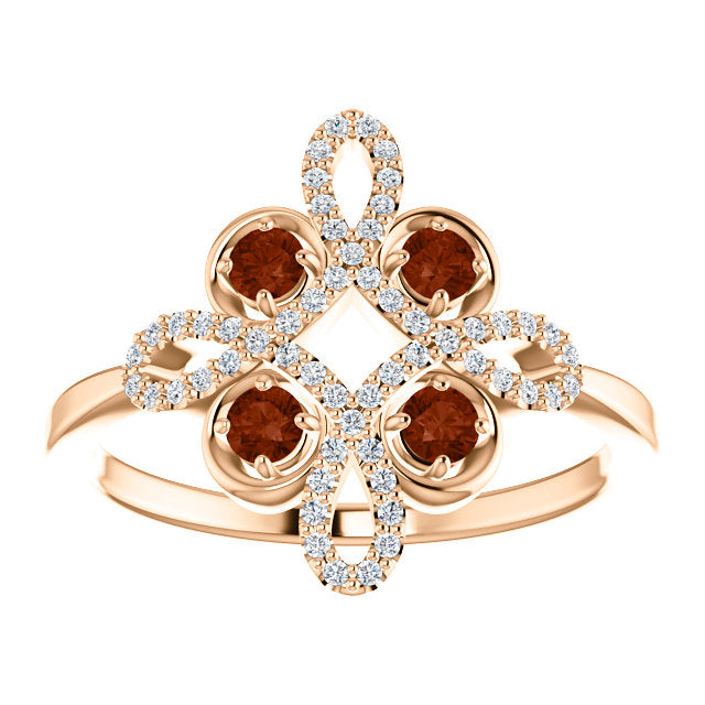 Clover Garnet and Diamond Ring