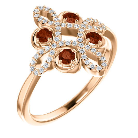 Clover Garnet and Diamond Ring