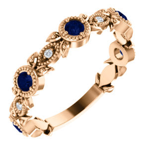 Cherry Blossom Blue Sapphire and Diamond Leaf Ring