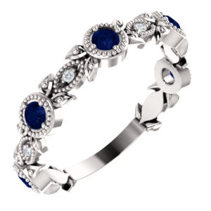 Cherry Blossom Blue Sapphire and Diamond Leaf Ring