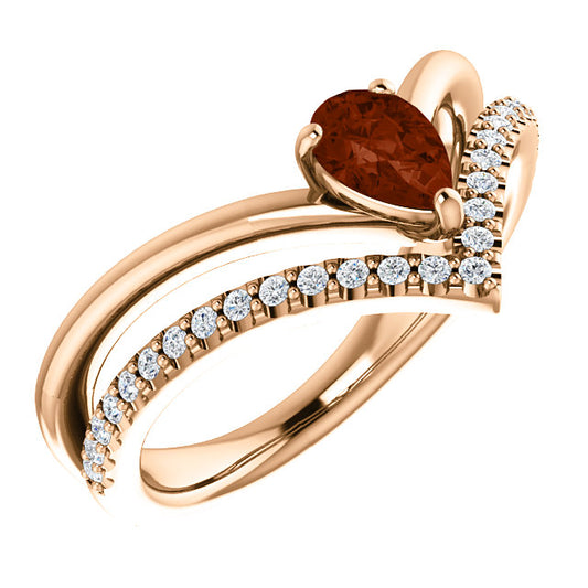 Bellflower Garnet and Diamond Chevron Ring