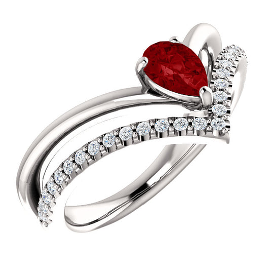 Bellflower Ruby and Diamond Chevron Ring