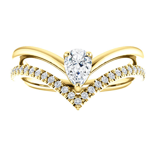 Bellflower White Sapphire and Diamond Chevron Ring