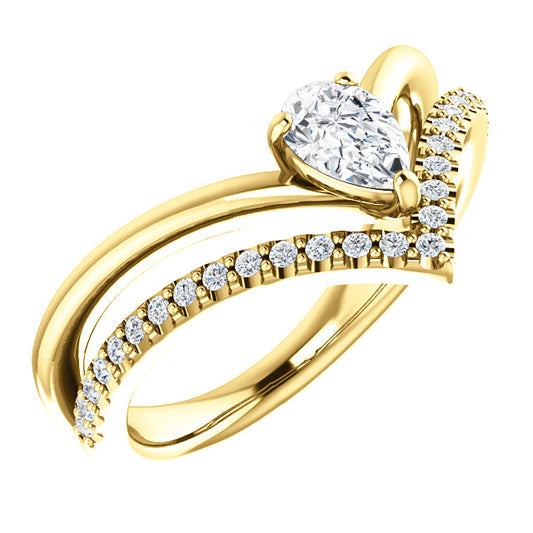 Bellflower White Sapphire and Diamond Chevron Ring