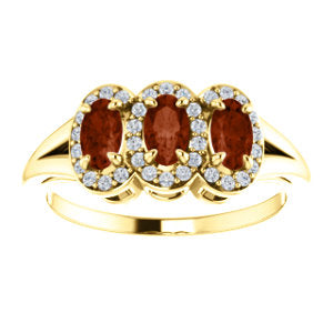 Plumeria Three Stone Garnet and Diamond Ring