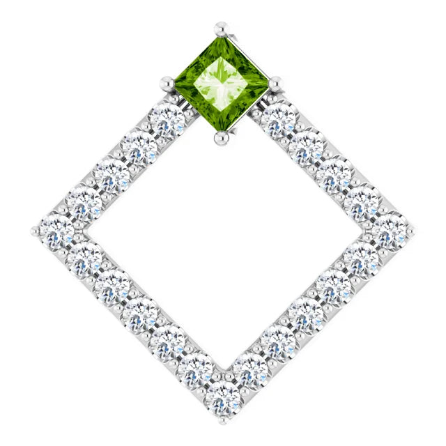 Dahlia Square Peridot & Diamond Pendant