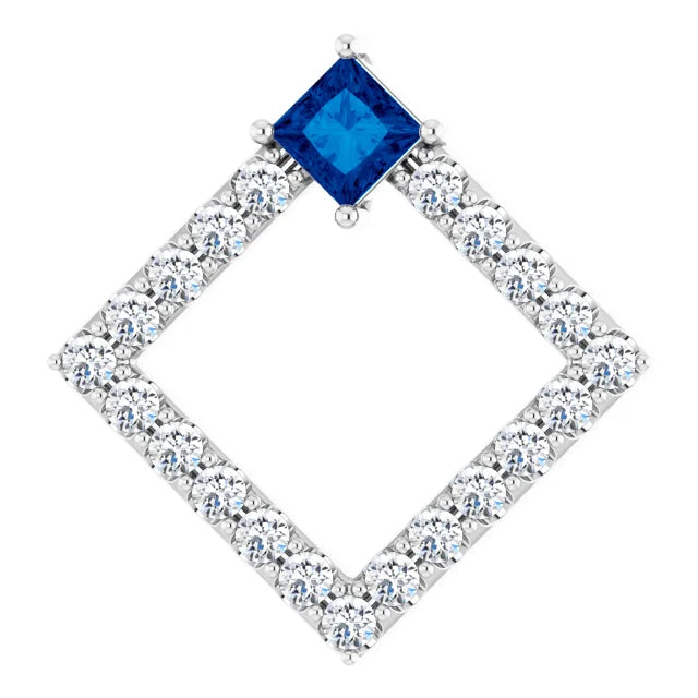Dahlia Square Blue Sapphire & Diamond Pendant